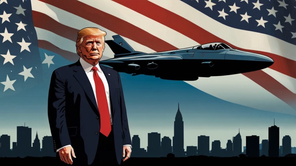 il Presidente Donald Trump rivelerà presenza aliena e ufo, illustrazione digitale di fantasia fatta con ausilio dell IA